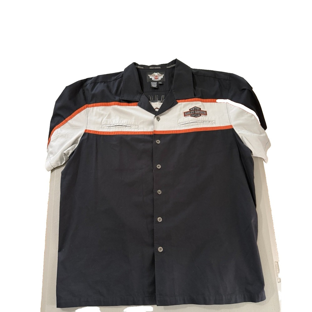 Harley-Davidson Black Button Up Short Sleeve Patch Riding Shirt Men's Size 2XL